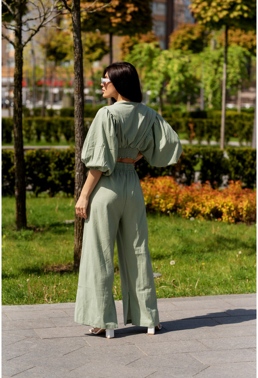 Оливковий костюм льон з широким рукавом — 428425. Maritel. Зображення 4 Оливковий костюм льон з широким рукавом — 428425. Maritel. Зображення 4