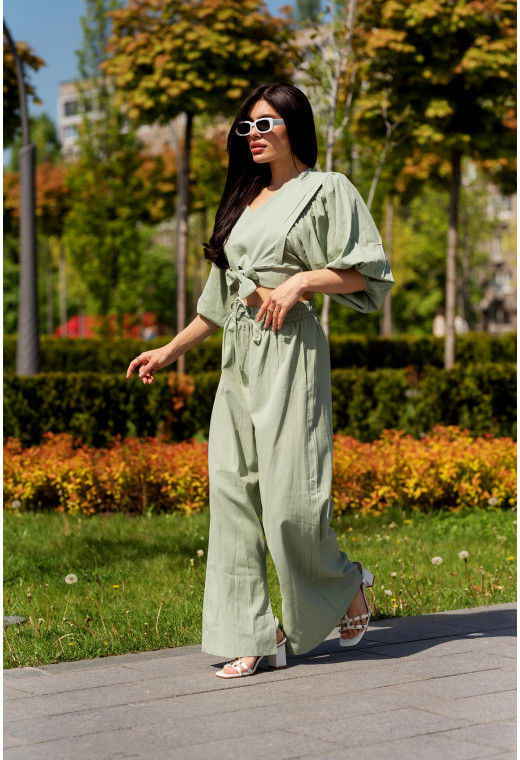 Оливковий костюм льон з широким рукавом — 428425. Maritel. Зображення 5 Оливковий костюм льон з широким рукавом — 428425. Maritel. Зображення 5