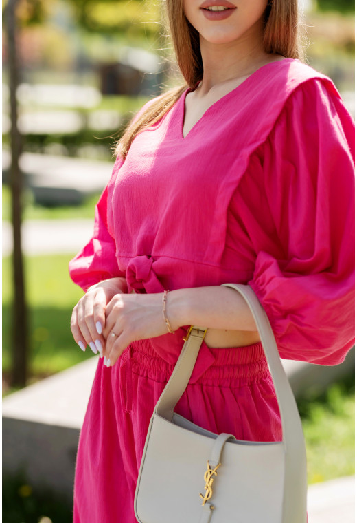 Малиновий костюм льон з широким рукавом — 800018. Maritel. Зображення 3 Малиновий костюм льон з широким рукавом — 800018. Maritel. Зображення 3