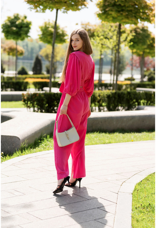Малиновий костюм льон з широким рукавом — 800018. Maritel. Зображення 4 Малиновий костюм льон з широким рукавом — 800018. Maritel. Зображення 4