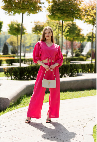 Малиновый костюм лен с широким рукавом. Maritel. Изображенние 7