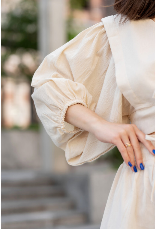 Бежевий костюм льон з широким рукавом — 387172. Maritel. Зображення 1 Бежевий костюм льон з широким рукавом — 387172. Maritel. Зображення 1