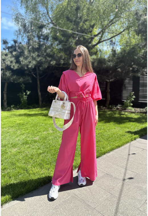 Малиновий костюм льон з широким рукавом — 800018. Maritel. Зображення 5 Малиновий костюм льон з широким рукавом — 800018. Maritel. Зображення 5