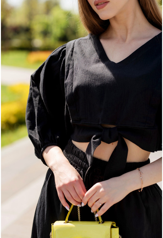 Чорний костюм льон з широким рукавом — 915544. Maritel. Зображення 1 Чорний костюм льон з широким рукавом — 915544. Maritel. Зображення 1