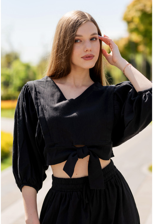 Чорний костюм льон з широким рукавом — 915544. Maritel. Зображення 2 Чорний костюм льон з широким рукавом — 915544. Maritel. Зображення 2