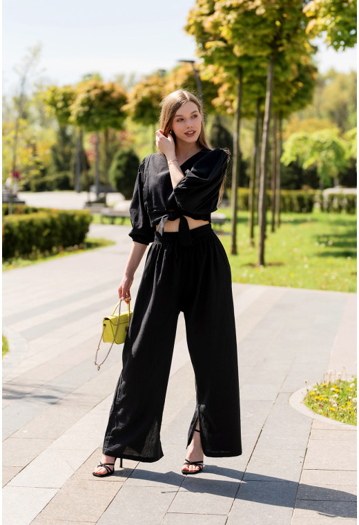 Чорний костюм льон з широким рукавом — 915544. Maritel. Зображення 4 Чорний костюм льон з широким рукавом — 915544. Maritel. Зображення 4