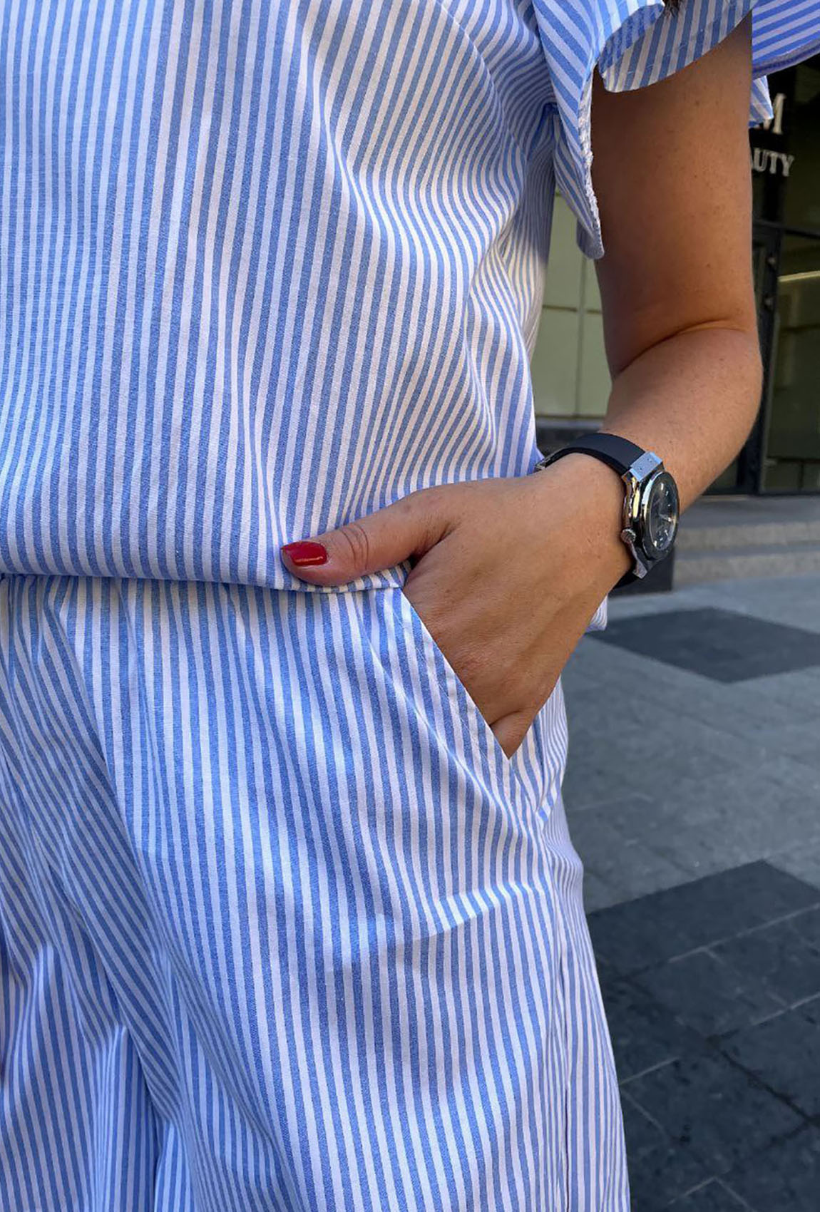 Голубой костюм в молочную полоску — 906555. Maritel. Изображенние 2 Голубой костюм в молочную полоску — 906555. Maritel. Изображенние 2