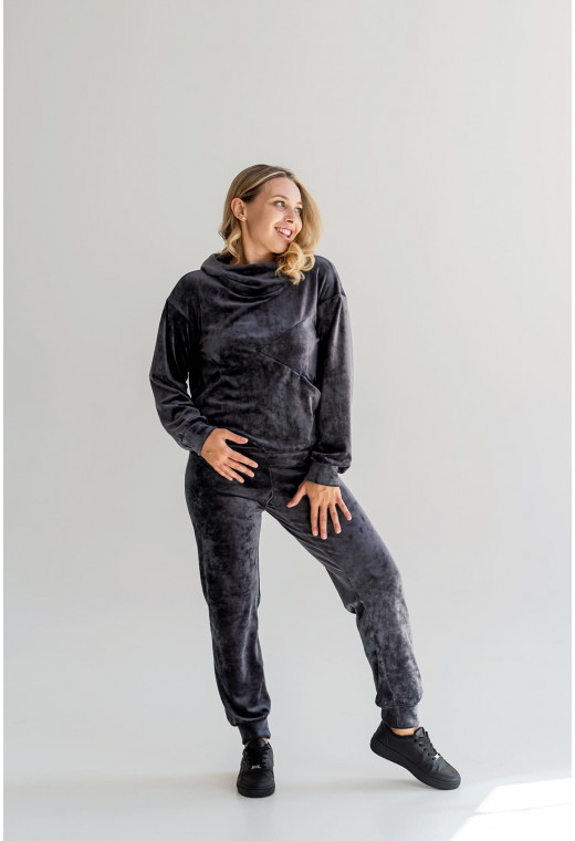 Сірий спортивний велюровий костюм (з капюшоном) — 111696. Maritel. Зображення 2 Сірий спортивний велюровий костюм (з капюшоном) — 111696. Maritel. Зображення 2