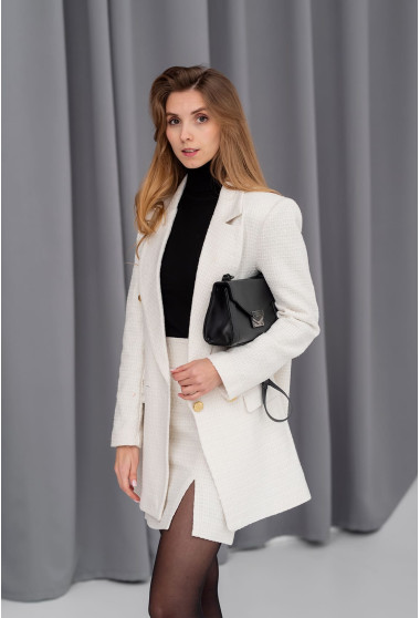 Молочний твідовий костюм зі спідницею. Maritel. Зображення 6