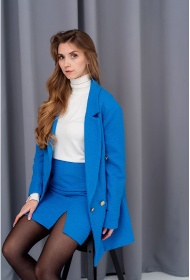 Синій твідовий костюм зі спідницею. Maritel. Зображення 7