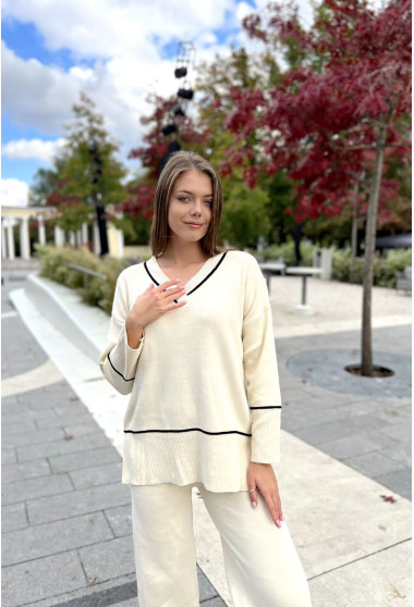 Молочний в'язаний костюм з кантом . Maritel. Зображення 7