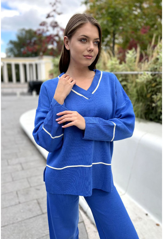 Синій в'язаний костюм з кантом — 888502. Maritel. Зображення 2 Синій в'язаний костюм з кантом — 888502. Maritel. Зображення 2