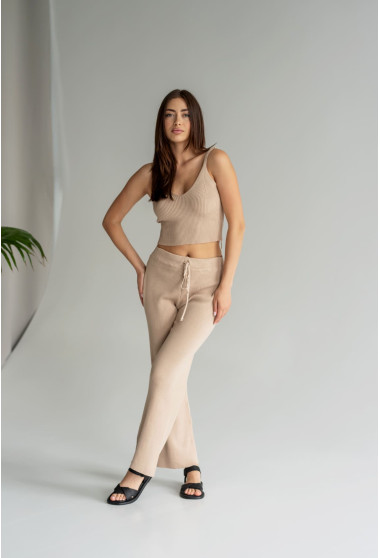 Бежевий в'язаний костюм топ + штани. Maritel. Зображення 1
