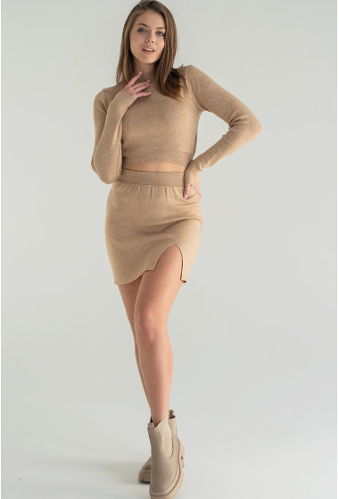 Бежевий костюм кроп топ + спідниця міні . Maritel. Зображення 4 Бежевий костюм кроп топ + спідниця міні . Maritel. Зображення 4