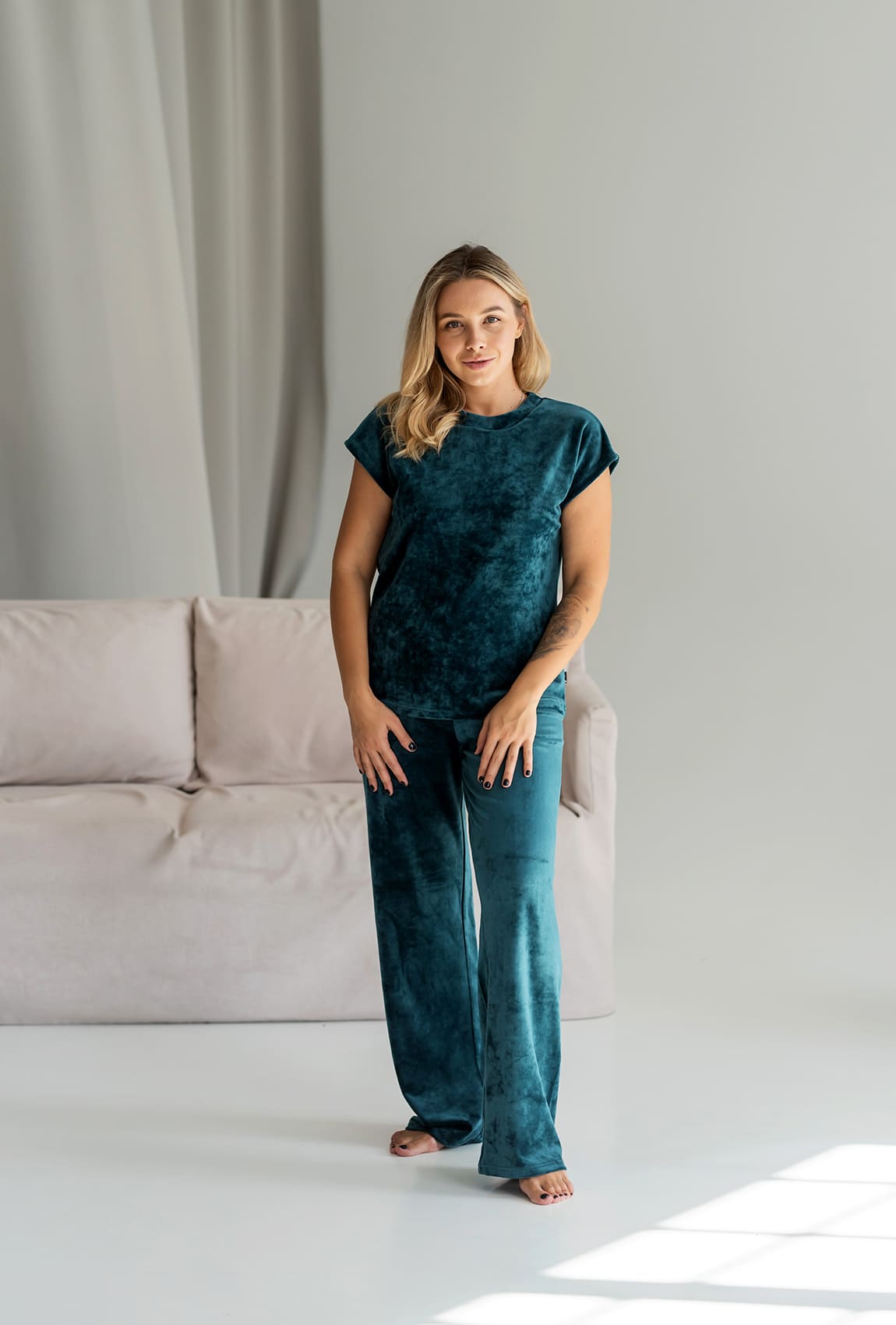 Смарагдова велюрова піжама обрі з брюками —  102852. Maritel