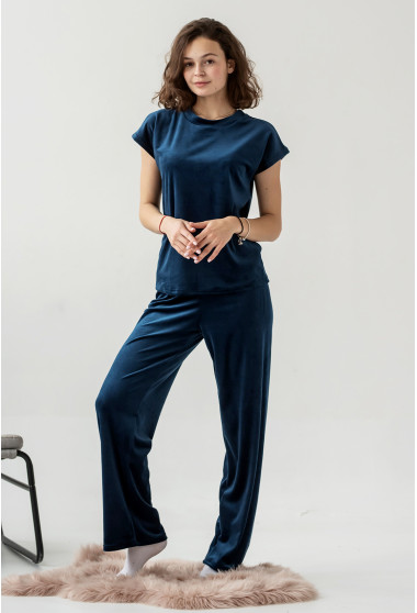 Синяя велюровая пижама обри с брюками. Maritel. Изображенние 3