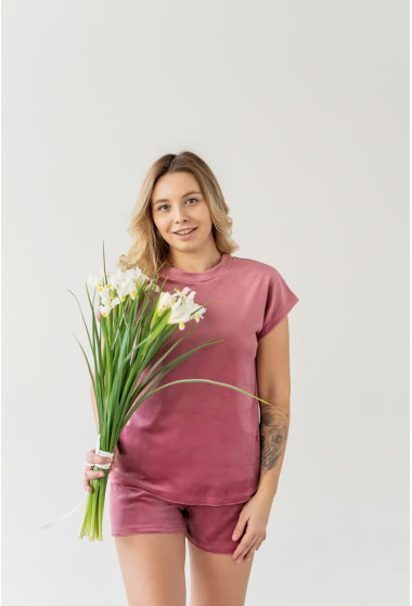 Велюрова піжама обрі з шортами запорошена троянда. Maritel. Зображення 2