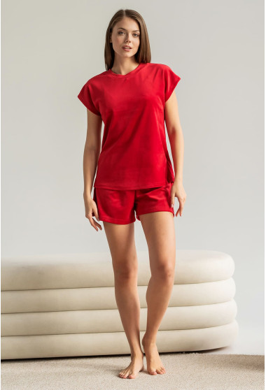 Красная велюровая пижама обри с шортами. Maritel. Изображенние 2