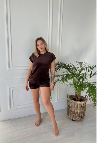 Темно-коричневая велюровая пижама обри с шортами. Maritel. Изображенние 10