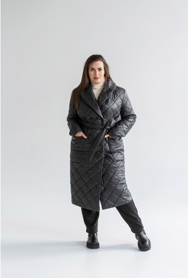 Чорне пальто плащівка в ромб. Maritel. Зображення 5