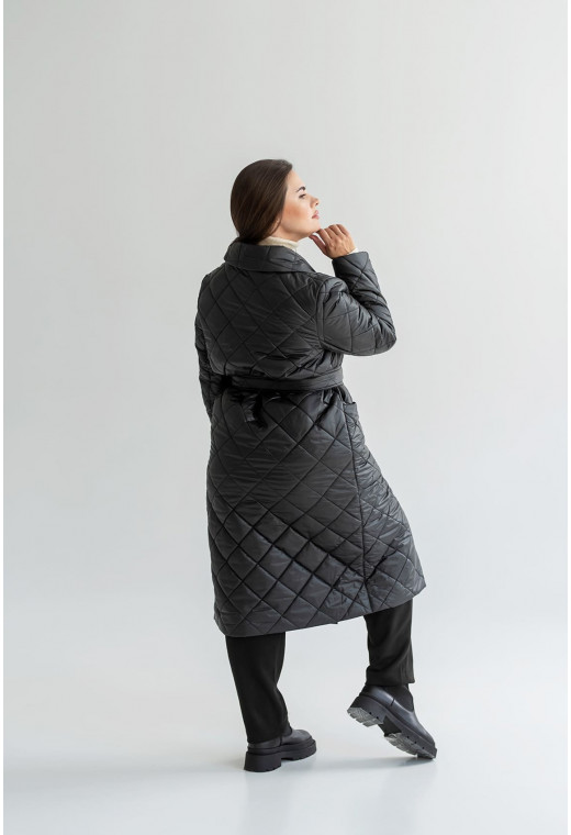 Чорне пальто плащівка в ромб — 964075. Maritel. Зображення 2 Чорне пальто плащівка в ромб — 964075. Maritel. Зображення 2