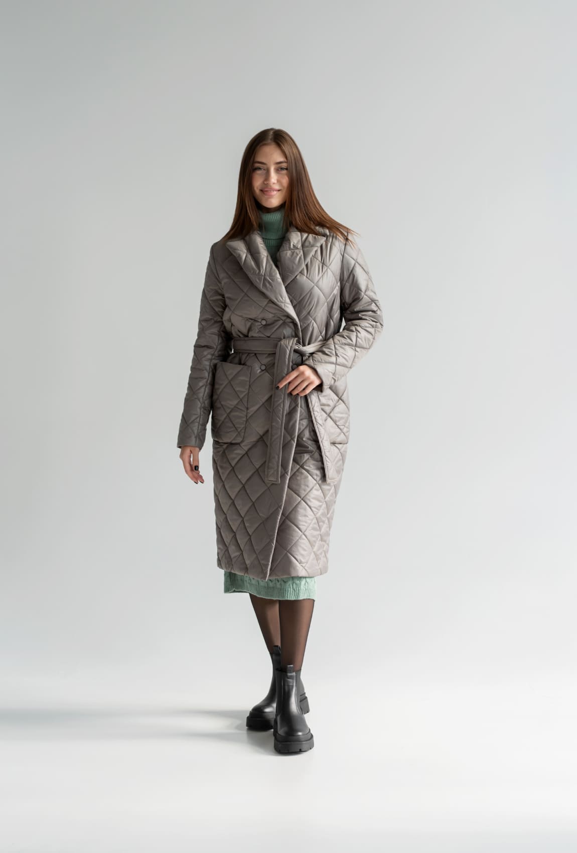 Пальто плащівка в ромб хакі —  609428. Maritel