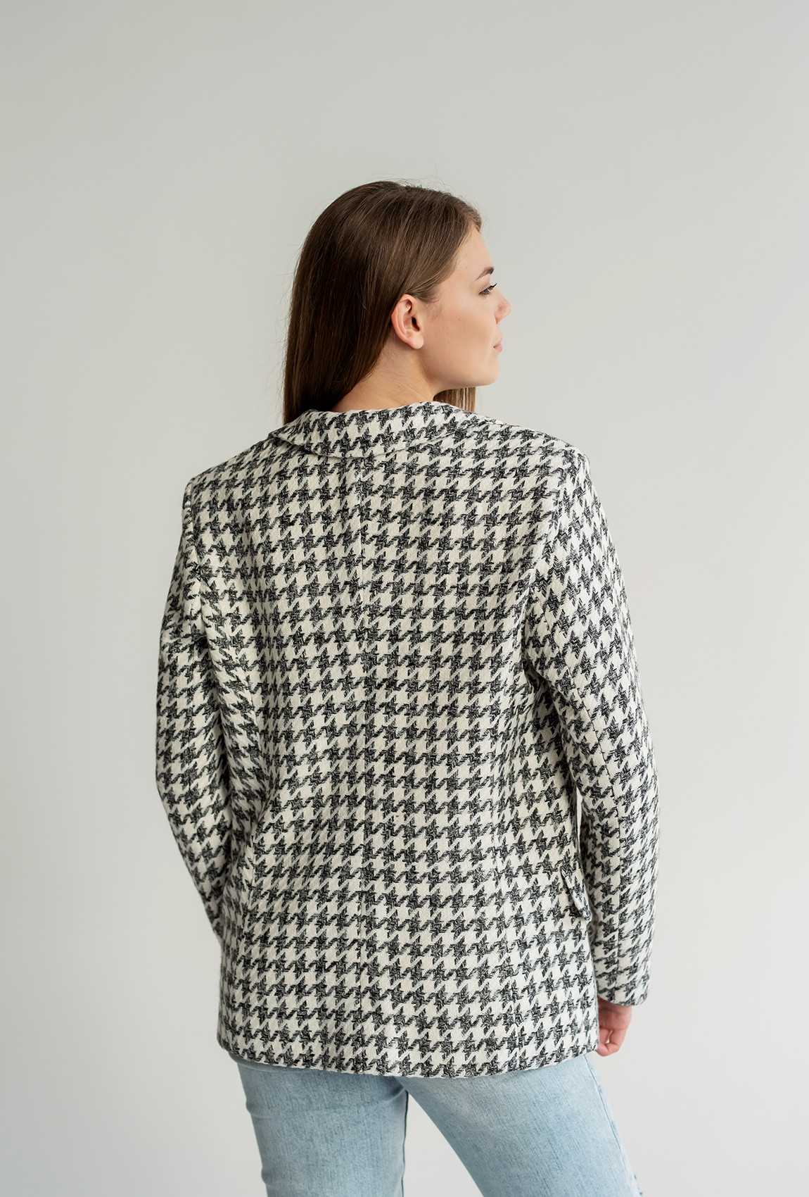 Черный твидовый пиджак в гусиную лапку —  467469. Maritel. Изображенние 2