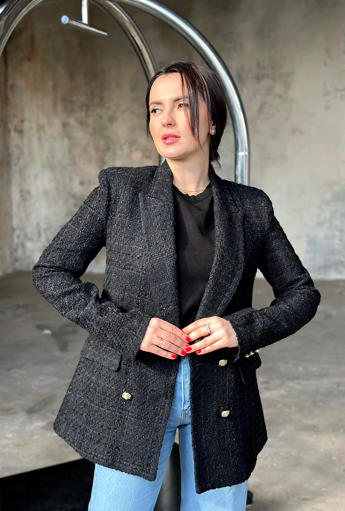 Черный жакет твид  —  531033. Maritel. Изображенние 1