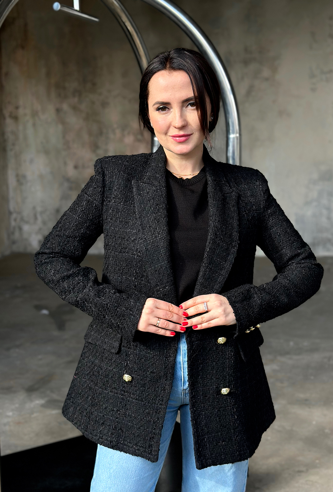 Черный жакет твид  —  531033. Maritel