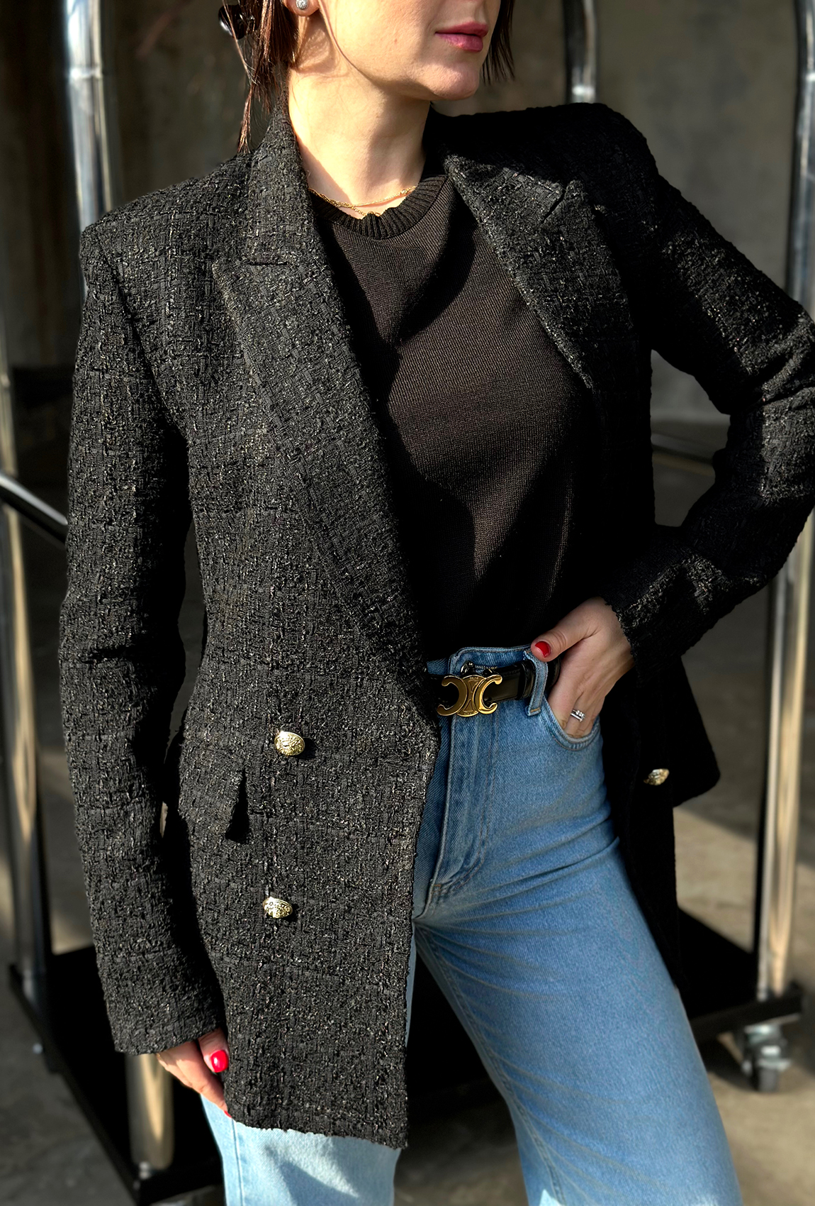 Черный жакет твид  —  531033. Maritel. Изображенние 2