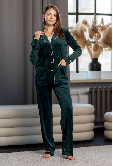 Изумрудная велюровая пижама кант на пуговицах. Maritel. Изображенние 5