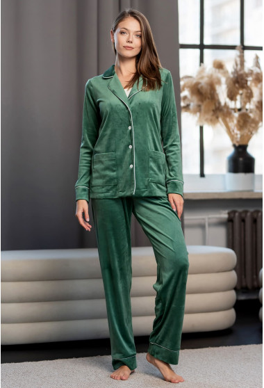 Велюровая пижама кант на пуговицах олива. Maritel. Изображенние 10