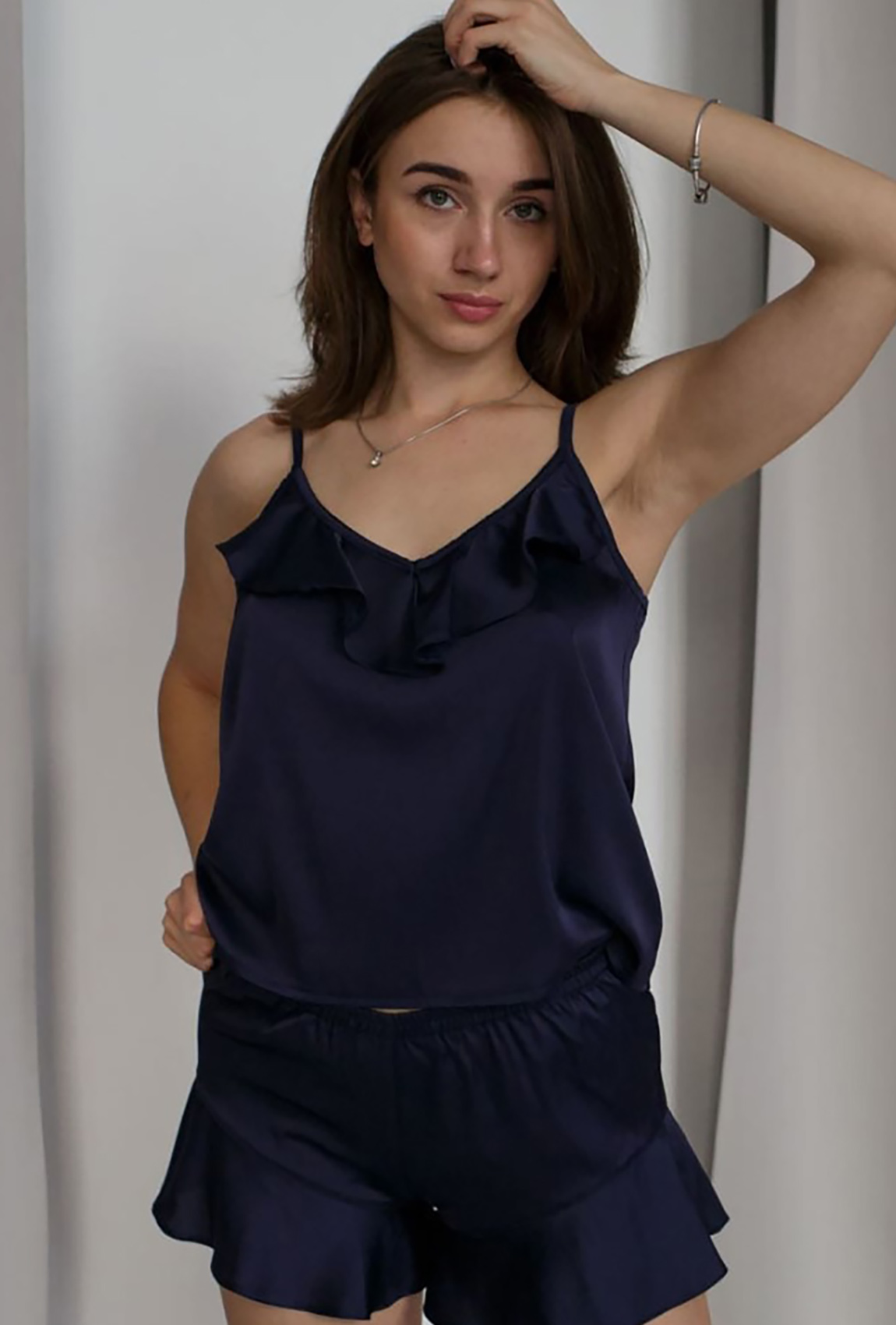 Темно-синя піжама з шортами рюш  —  638504. Maritel