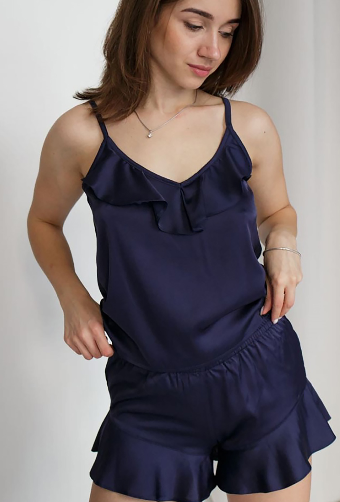 Темно-синя піжама з шортами рюш  —  638504. Maritel. Зображення 1