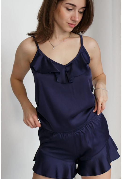 Темно-синя піжама з шортами рюш — 638504. Maritel. Зображення 1 Темно-синя піжама з шортами рюш — 638504. Maritel. Зображення 1