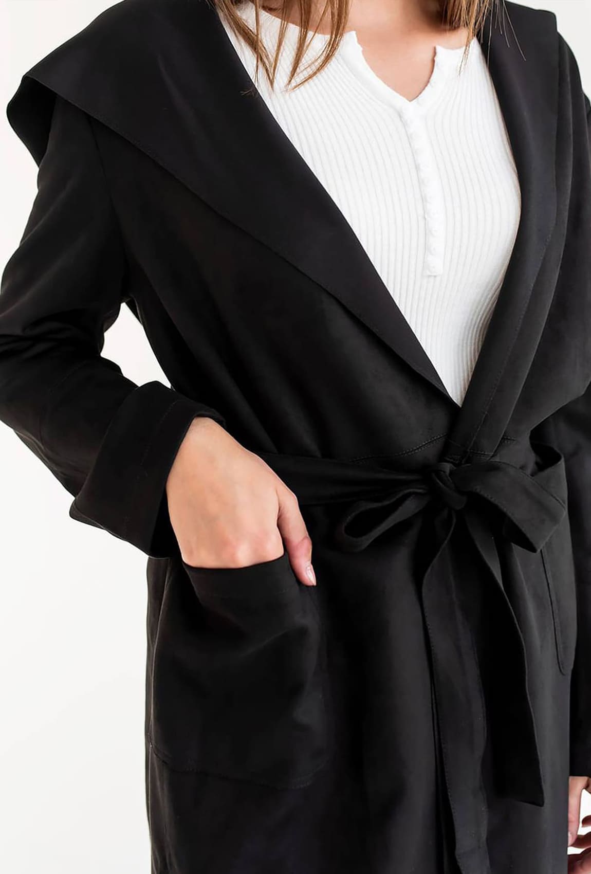 Чорний замшевий плащ короткий  —  632025. Maritel. Зображення 1