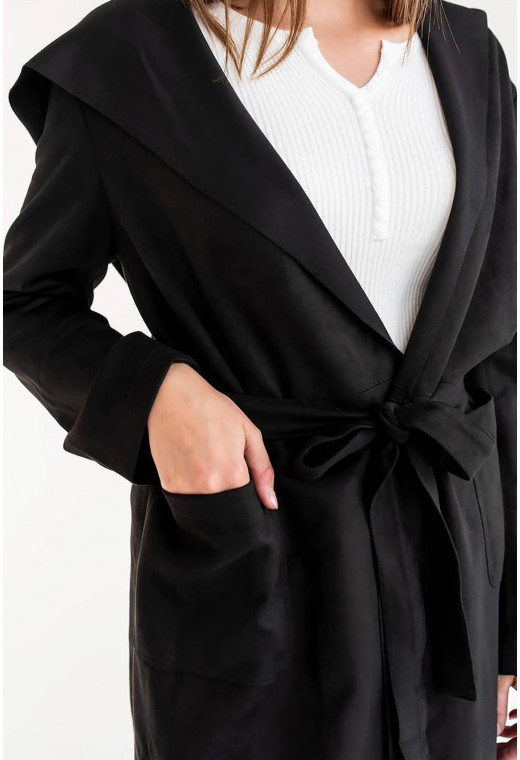 Чорний замшевий плащ короткий — 632025. Maritel. Зображення 1 Чорний замшевий плащ короткий — 632025. Maritel. Зображення 1