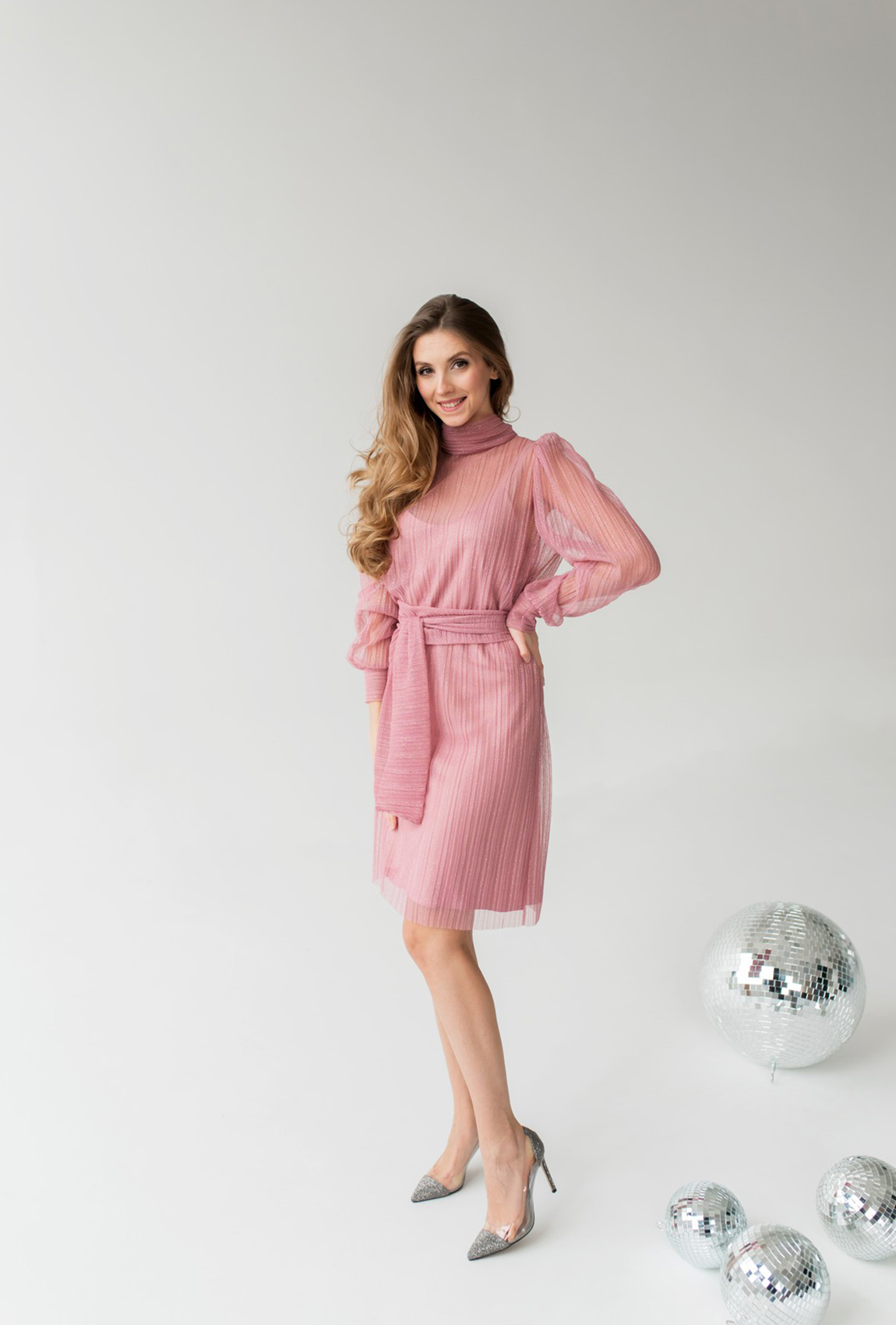 Пудрова шифонова сукня з гофре —  964455. Maritel