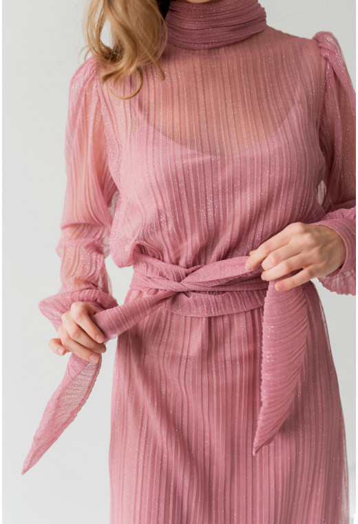 Пудрова шифонова сукня з гофре — 964455. Maritel. Зображення 1 Пудрова шифонова сукня з гофре — 964455. Maritel. Зображення 1