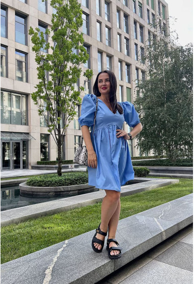 Блакитна котонова сукня з шнурівкою. Maritel. Зображення 4