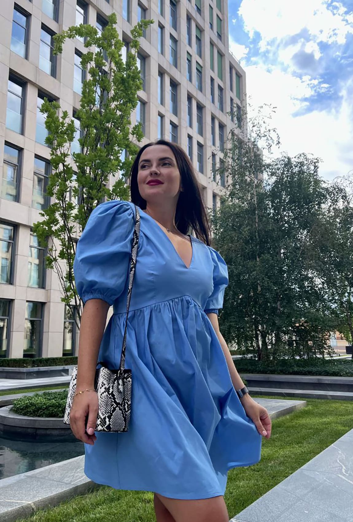 Голубое котоновое платье со шнуровкой —  964919. Maritel. Изображенние 1