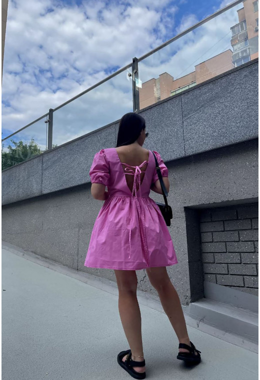 Розовое котоновое платье со шнуровкой —  768358. Maritel. Изображенние 1 Розовое котоновое платье со шнуровкой —  768358. Maritel. Изображенние 1