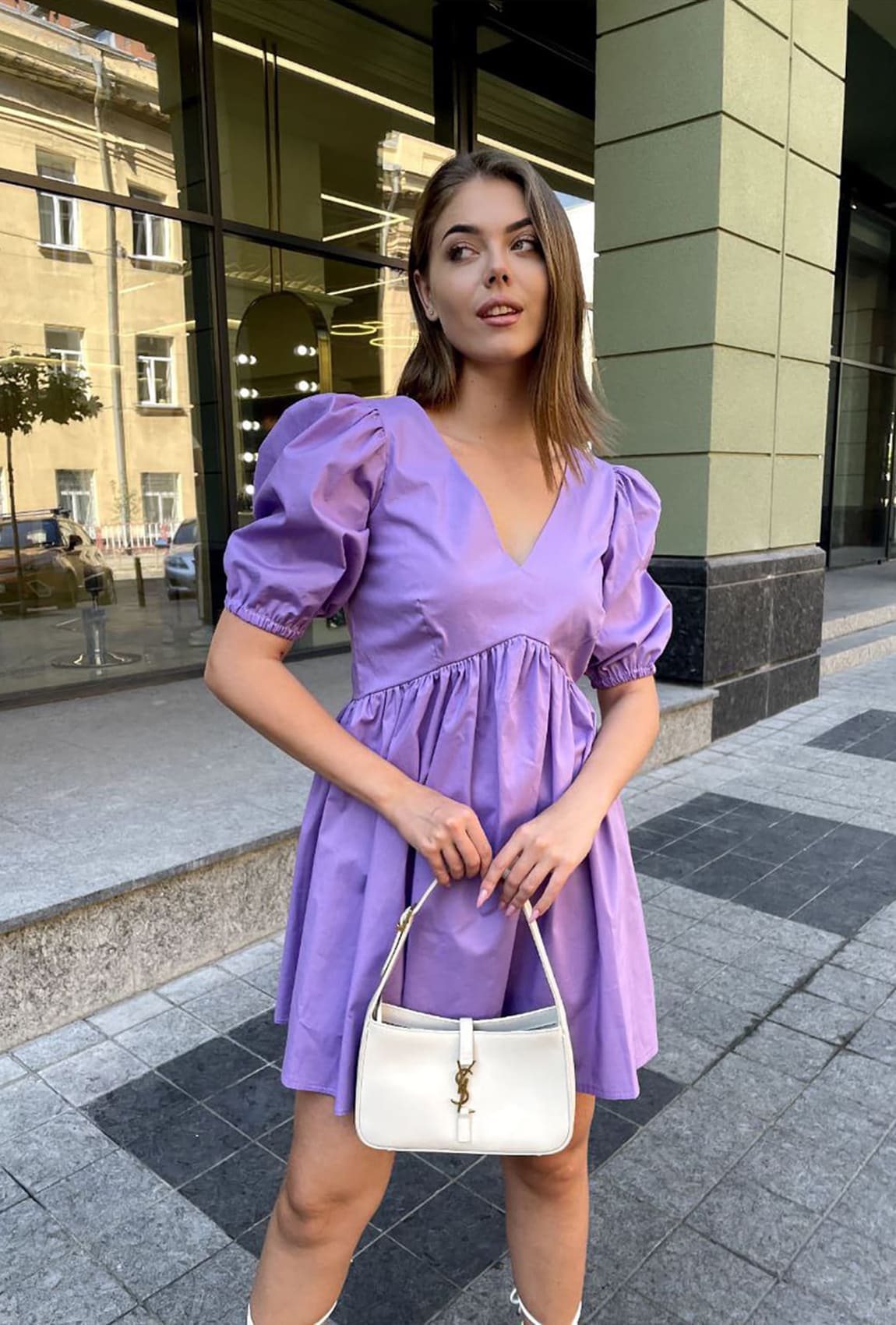 Лавандовое котоновое платье со шнуровкой —  996593. Maritel