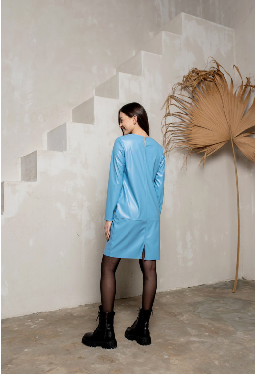 Блакитна класична сукня з екошкіри — 497056. Maritel. Зображення 2 Блакитна класична сукня з екошкіри — 497056. Maritel. Зображення 2