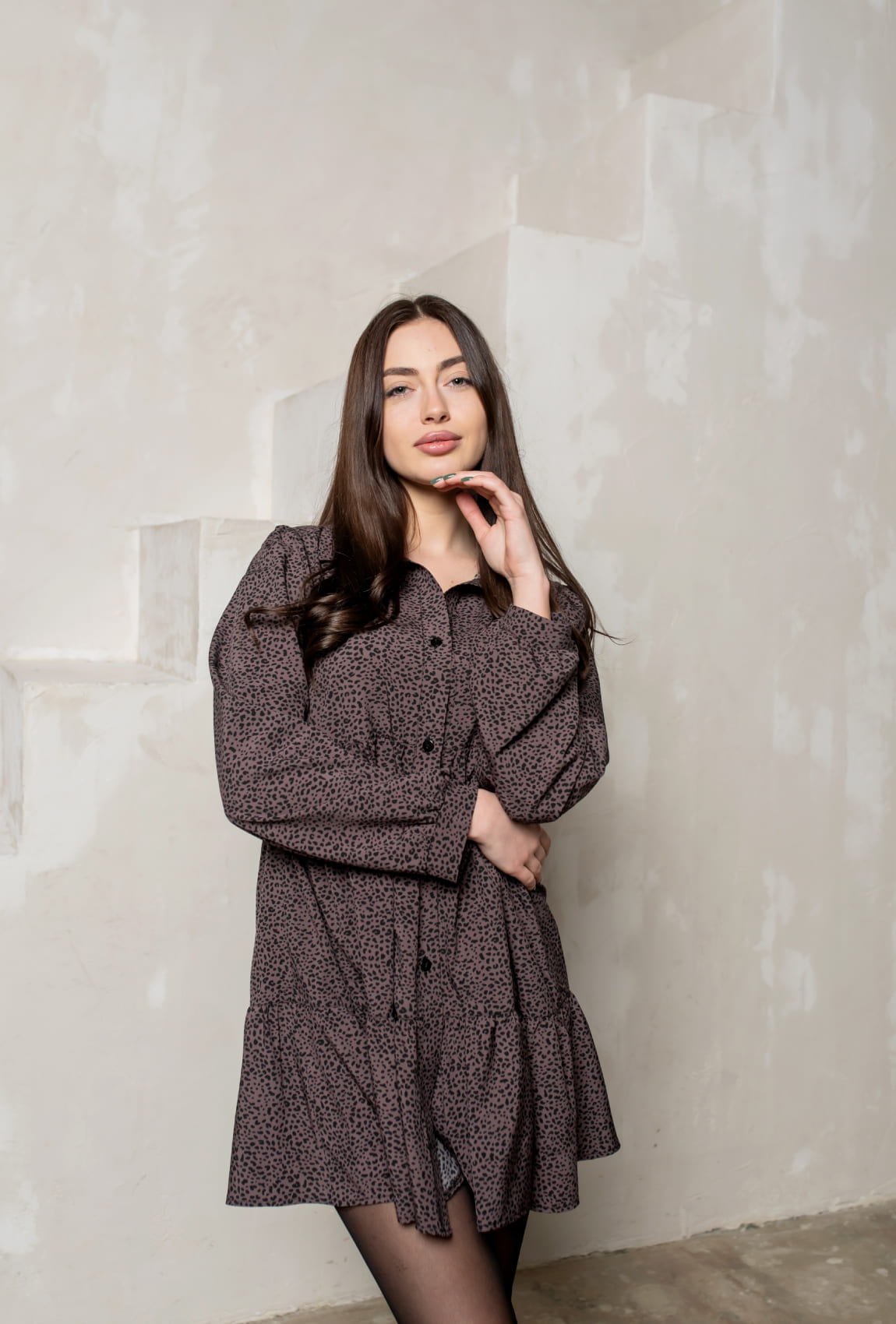 Коричнева сукня рюш софт  —  909188. Maritel