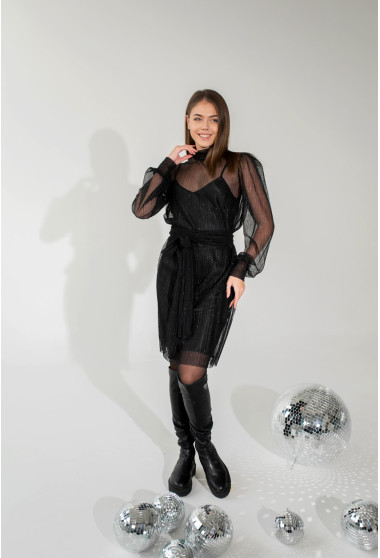 Чорна шифонова сукня з гофре. Maritel. Зображення 3