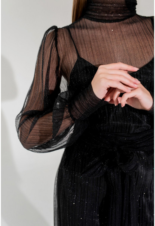 Чорна шифонова сукня з гофре — 327495. Maritel. Зображення 1 Чорна шифонова сукня з гофре — 327495. Maritel. Зображення 1