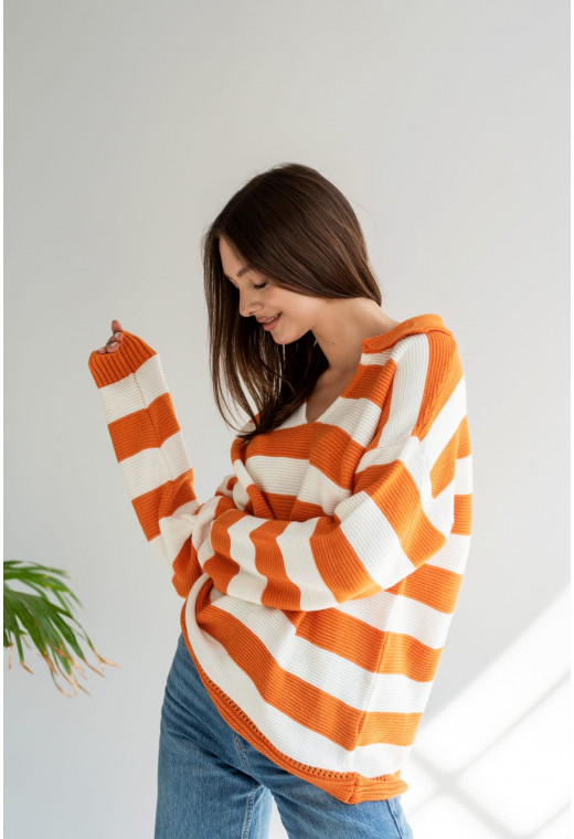Помаранчевий светр поло в широку полоску — 120662. Maritel. Зображення 1 Помаранчевий светр поло в широку полоску — 120662. Maritel. Зображення 1