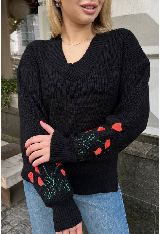 Чорний пуловер з маками — 407516. Maritel. Зображення 1 Чорний пуловер з маками — 407516. Maritel. Зображення 1