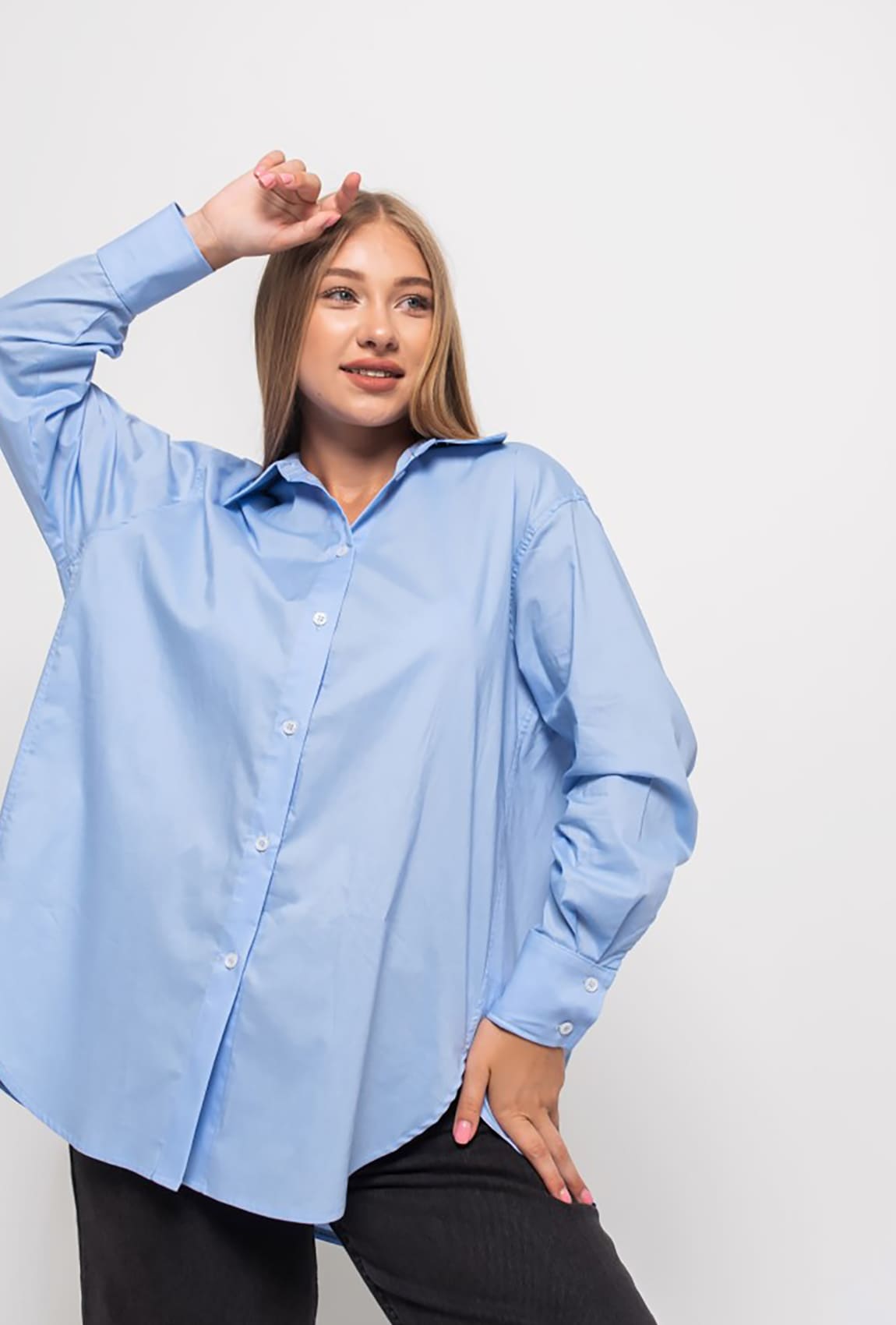 Голубая котоновая рубашка удлиненная — 909268. Maritel Голубая котоновая рубашка удлиненная — 909268. Maritel